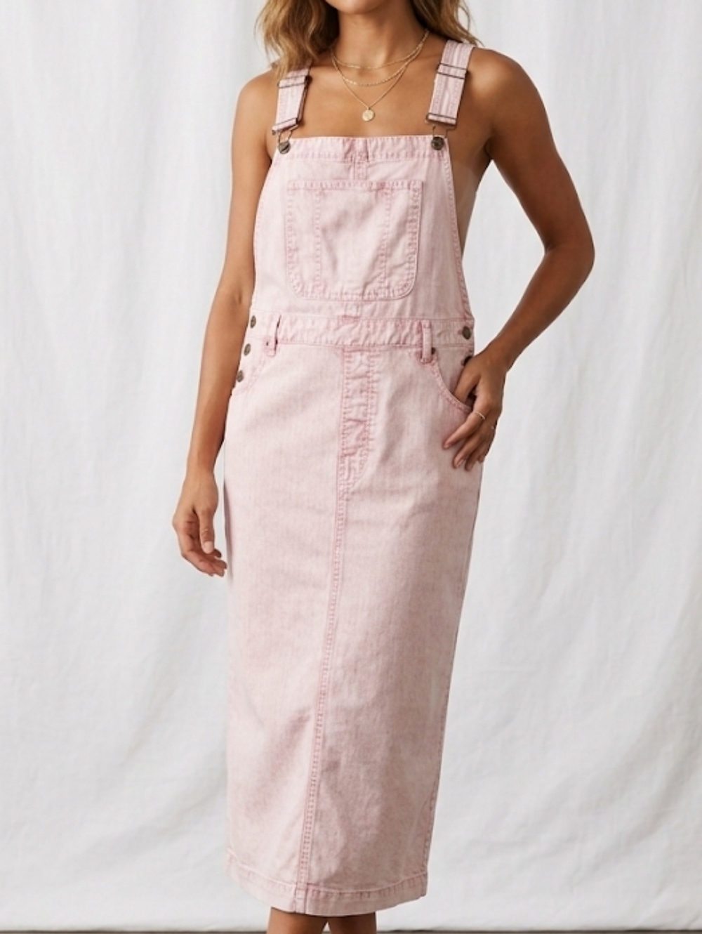 BDG Pale Pink Denim Overall Dress with Front Bib Size L